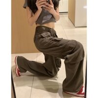 Quần túi hộp nam cao cấp quần nam Hip Hop quần ống rộng retro Màu xanh lá cây cargo pants Nam Nữ