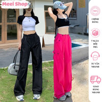 Quần túi hộp nữ Meei Shop ống rộng chất kaki nhiều màu, Quần nữ kiểu lưng cao phong cách hiphop đường phố -Q4-