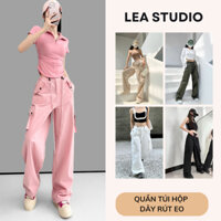 Quần túi hộp nữ ống rộng dây rút eo dáng suông phong cách Y2K cá tính - Kiểu quần Cargo pants nhiều màu - Lea.studio