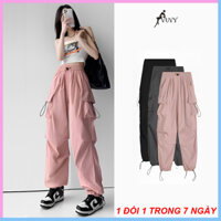 Quần túi hộp nữ, quần cargo pants ống rộng VUVY vải kaki phối dây rút eo QTH15