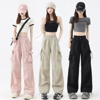 Quần Túi Hộp Nữ Vải Gió LaBuBu Dày Dặn Lưng Cao, Quần Ống Rông Túi Hộp Nữ Vải Gió Cạp Chun Bo Gấu M33