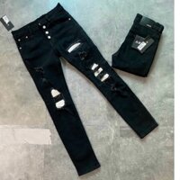 Quần vá trắng da nhăn , quần jean nam rách gối