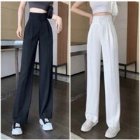 Quần vải dáng suông 2 cúc siêu tôn dáng.Quần vải ống rộng cạp cao 2 cúc siêu hót (Min.fashion93)