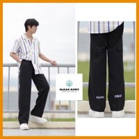 Quần Vải Ống Suông Nam Nữ HAPPYORSAD Line Đen