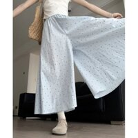 Quần váy chấm bi màu xanh Jiashucheng quần ống rộng thường ngày tôn dáng gầy chữ a cạp cao mẫu mới mùa hè cho nữ