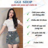 Quần váy jean V5 [GGU SHOP] Quần jean xòe dáng chữ A vạt chéo cạp cao cá tính, năng động dưới 60kg