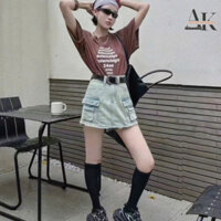 Quần váy Jeans bò ngắn phối túi hộp 2 bên cá tính
