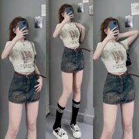 Quần Váy Jeans Quần giả Váy Thêu Da