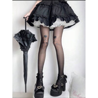 Quần vớ nữ hoạ tiết hoa hồng đen style lolita
