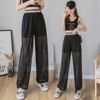 Quần voan nữ dài ống rộng dáng suông cạp chun 2 lớp hè thu, thiết kế độc đáo mát mẻ