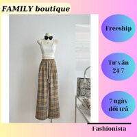 Quần xuông kẻ nữ ống rộng lưng cao cạp chun, quần nữ ống đứng đi tôn dáng