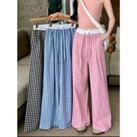 Quần Xuông Nữ Kẻ Caro phối Cạp Trắng Siêu Hot Chất Vải Đũi Thoáng Mát