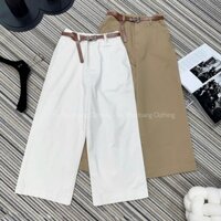 Quần xuông nữ ống rộng cạp cao kaki kèm đai, quần ống rộng lưng cao đi học đi làm