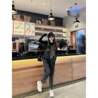 quần yếm bò nữ phối màu cá tính