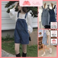 Quần yếm bò nữ sooc đùi jean túi ngực denim yếm dáng ngắn ulzzang Hàn Quốc