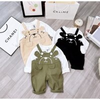 Quần yếm cho bé, Set yếm quần kaki tai gấu cute kèm áo cotton trắng thu đông basic cho bé