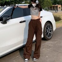 Quần yếm cổ điển màu nâu dành cho nữ Quần ống rộng đến mắt cá chân rộng Quần thường ngày