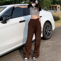 Quần yếm cổ điển màu nâu dành cho nữ Quần ống rộng đến mắt cá chân rộng Quần thường ngày