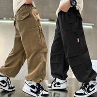 Quần Yếm có túi trẻ em đơn giản mẫu mới Quần Bó gấu đẹp trai cho bé trai quần âu ống thẳng Kiểu tây cho bé trai quần thể thao trẻ em vừa và lớn phong cách Hồng Kông rộng rãi