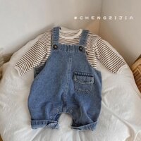 Quần Yếm Denim Dài Tới Mắt Cá Chân Phong Cách Hàn Quốc Thời Trang Xuân Thu Cho Bé Trai Và Gái