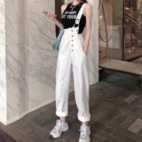 Quần Yếm Jean baggy Nút Điều Chỉnh Được Có Túi Dành Cho Nữ