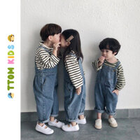 Quần yếm jean dài bé gái và bé trai, quần yếm bò cho bé phong cách Hàn Quốc siêu xinh từ 1 đến 5 tuổi Y3 Ttom.kids