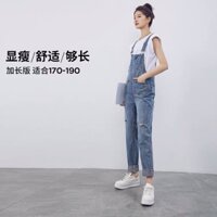 Quần yếm jean dài Nữ ống rộng ulzzang phối túi nắp cực xinh phong cách Hàn Quốc Rách 2021