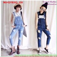 Quần yếm jean dài nữ rách phong cách bụi bặm QYB203