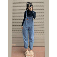 Quần Yếm Jean Dài Ống Rộng Phong Cách Hàn Quốc Yếm Bò Denim Quần Dài