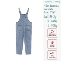 Quần yếm jean dài trơn Allen, vải denim mềm mịn, không co giãn, Allen004