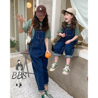 Quần yếm jean dáng dài, đồ đôi mẹ và bé, yếm bò demin form baggy phong cách BBS màu xanh BS25