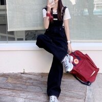 Quần yếm jean kaki HUYENANH dáng rộng trẻ trung, quần yếm jean nữ phong cách ulzzang_y1