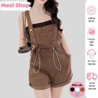 Quần yếm jean kaki rút dây hai bên eo tôn dáng Meei Shop, Yếm jean short đùi túi trước ống rống cực xinh -Y1-