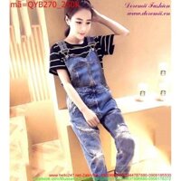 Quần yếm Jean nữ dài rách phong cách bụi bẩm QYB270