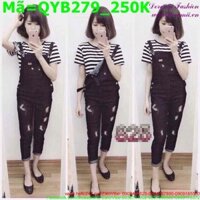 Quần yếm jean nữ màu đen rách xước nhẹ QYB279