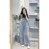 Quần yếm jean ống đứng 2 màu (xanh/trắng)