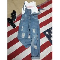 Quần yếm jean rách gối cá tính - 2hand