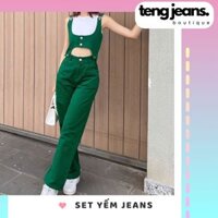 Quần yếm JEANS dài ống rộng dáng baggy SET8, Set yếm quần dài jean dành cho các bạn nữ cá tính