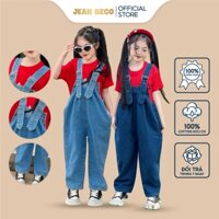 Quần yếm jeans hai dây JEANBECO, yếm jean dáng dài cho bé gái form rộng phong cách Hàn Quốc QYD 006