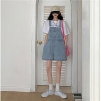 Quần yếm jeans ngắn dáng rộng, quần yếm bò nữ phong cách