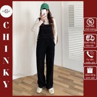 Quần yếm jeans nữ,quần yếm bò ống suông rộng màu đen 3 khuy hack dáng phong cách Ulzzang