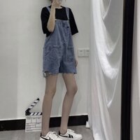 Quần yếm jeans ống rộng lưng cao thời trang cho nữ ，quần yếm nữ，Yếm jeans，Quần bò yếm rách，yếm quần ngắn，yếm quần cho nữ