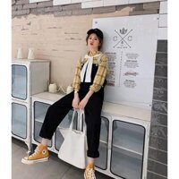 Quần yếm kaki, yếm nam nữ 2 dây phối màu thêu Aha, quần yếm Ulzzang form thụng Unisex Thun Nhung