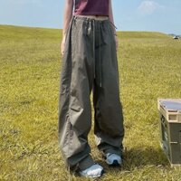 Quần Yếm Lính Dù Ống Rộng Kiểu Mỹ Quần Túi Giấy Sạc Thường Ngày Phong Cách Cổ Điển Rộng Rãi Cho Nữ Mùa Hè