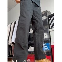 Quần yếm màu đen Nam mùa hè cleanfit Mỹ Thiết kế rung cảm Quần Logging Đôi đầu gối Quần dài phù hợp