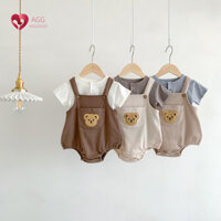 Quần yếm mùa hè cho bé nam và nữ, áo thun ngắn tay, bộ đồ hai mảnh hình gấu, áo liền quần một mảnh cho bé sơ sinh