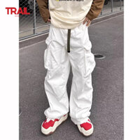 Quần yếm nam Trail Echo mùa hè Quần jean nhiều túi đơn giản màu trơn kiểu Mỹ mới
