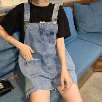 Quần Yếm ngắn Jeans Nữ Rách Gấu Phối Túi 2 Dây Cao Cấp Chất Bò Cực Xinh fom chuẩn