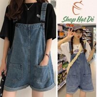 Quần yếm nữ, quần yếm jean dáng ngắn form rộng xanh 2 dây túi trước vải dày dặn không phai màu Shop Hạt Dẻ