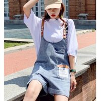 Quần yếm short jeans phối da Mã: QN922